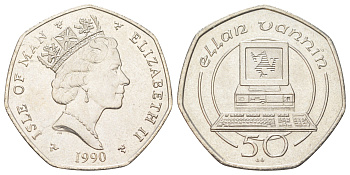 Остров Мэн 50 пенсов 1990 KM 212 медно-никель aUNC 4583-635