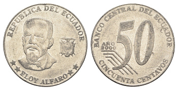 Эквадор 50 сентаво 2000 год-тип KM 108 нержавеющая сталь 4661-1046
