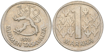 Финляндия 1 марка 1970 S KM 49a медно-никель 4586-552