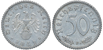 Германия 50 рейхспфеннигов 1941 F KM 96, J. 372 алюминий 72-1321