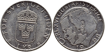 Швеция 1 крона 1998 Карл XVI Густав (1973- ) KM 852a медно-никель 4622-347