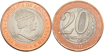 Ангола 20 кванза 2014 Королева Зинга Мбанди Нгола (1582-1663) KM 111 биметалл aUNC 69-114
