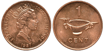 Соломоновы острова 1 цент 1987 Елизавета II (1953-) KM 24 сталь плакированная бронзой aUNC 4602-936