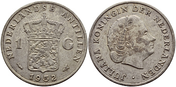 Нидерландские Антилы 1 гульден 1952 Юлиана (1948-1980) KM 2 серебро 4607-1034