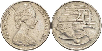 Австралия 20 центов 1974 Елизавета II (1952-2022), утконос KM 66 медно-никель 38-713