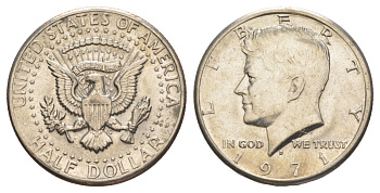 США 1/2 доллара (50 центов) 1971 D, Джон Кеннеди KM 202b медь плакированная медно-никелем aUNC 69-1036