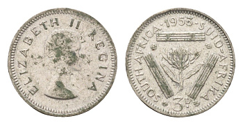 ЮАР 3 пенса 1953 KM 47 серебро 72-1057