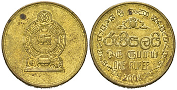 Шри-Ланка 1 рупия 2008 KM 136.3 сталь плакированная латунью UNC 4621-156
