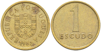 Португалия 1 эскудо 1982 KM 614 никель латунь 4523-1036