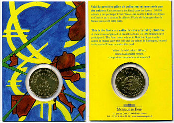 Франция 1/4 евро 2002 детский дизайн, запайка, оригинальный буклет KM 1293 алюминиевая бронза BUNC 3-4-8-77