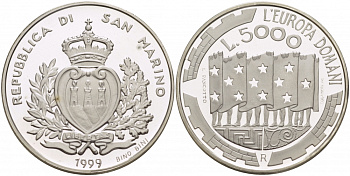Сан-Марино 5000 лир 1999 Европа завтрашнего дня KM 410 серебро PROOF 1068-3-32