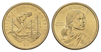 США 1 доллар 2009 D, Коренные Американцы - Посадка культур KM 467 медь с марганцево-латунным покрытием UNC 4629-251