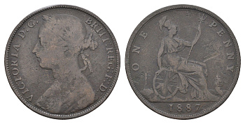 Великобритания 1 пенни 1887 Виктория (1837-1901) KM 755, Spink 3954 бронза 4661-411