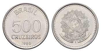 Бразилия 500 крузейро 1986 KM 597 нержавеющая сталь aUNC 4627-133