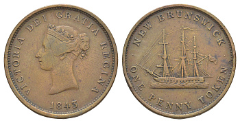 Канада, Нью-Брунсвик 1 пенни 1843 токен KM 2 медь 1521-923