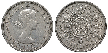 Великобритания 2 шиллинга (флорин) 1959 Елизавета II (1952-2022) KM 906, Spink 4146 медно-никель 4131-536