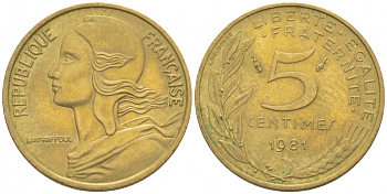 ФРАНЦИЯ 5 САНТИМОВ 1981 ТИП MARIANNE KM 933 медь алюминий никель 3309-1045