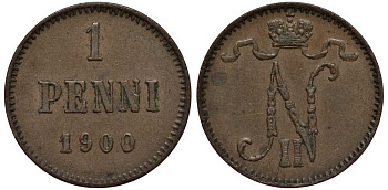 РОССИЯ ДЛЯ ФИНЛЯНДИИ 1 ПЕННИ 1900 НИКОЛАЙ II Биткин 461 медь 3309-824