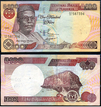 Нигерия 100 найра 1999 Обафеми Аволово, гора Зума Ро Pick 28 b бумага 8592-44-1-1