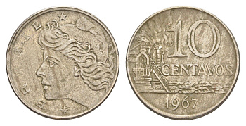 Бразилия 10 сентаво 1967 KM 578.1 медно-никель 4644-433