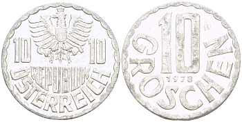АВСТРИЯ 10 ГРОШЕЙ 1978 KM 2878 алюминий 4523-225