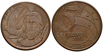 Бразилия 5 сентаво 2006 KM 648 сталь плакированная медью 219-627