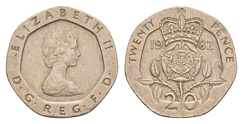 Великобритания 20 пенсов 1982 Елизавета II (1952-2022) KM 931, Spink 4230 (G1) медно-никель 4639-835