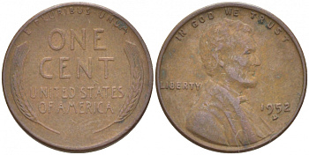 США 1 ЦЕНТ 1952 ЛИНКОЛЬН KM А132 медь цинк 3457-1239