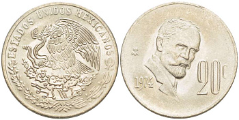 Мексика 20 сентаво 1974 Мо, Игнасио Мадеро KM 442 медно-никель 4519-643