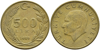 Турция 500 лир 1989 Кемаль Ататюрк KM 989 алюминиевая бронза 4397-245