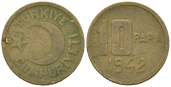 Турция 10 пара 1942 KM 868 алюминиевая бронза 4615-324