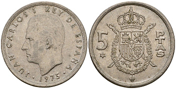 Испания 5 песет 1975 (79) Хуан Карлос I (1975-2014) KM 807 медно-никель 190-1126