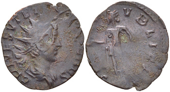 Римская Империя (императоры в Галлии) антониниан 272 - 273 Тетрик II. SPES PVBLICA, Спея, держащая цветок, Августа Треверов, Very fine RIC 272 биллон 1073-14-86