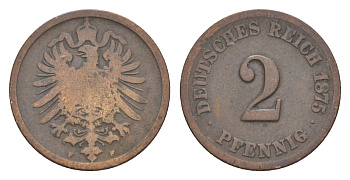 Германия 2 пфеннига 1875 F, Вильгельм I (1871-1888) KM 2, J. 2, Weege 3 медь 4639-1164