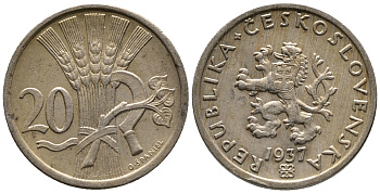 ЧЕХОСЛОВАКИЯ 20 ГЕЛЛЕРОВ 1937 KM 1 медно-никель 39-933