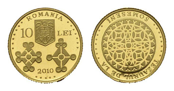 Румыния 10 леев 2010 золотые сокровища, тираж 500 экземпляров KM 238 золото PROOF 00-000-00