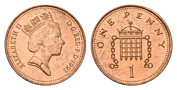 Великобритания 1 пенни 1993 Елизавета II (1952-2022) KM 935a, Spink 4391 (B4) сталь плакированная медью 4681-456