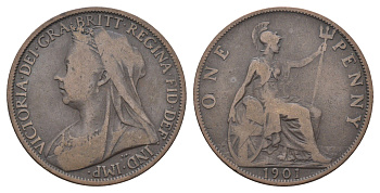 Великобритания 1 пенни 1901 Виктория (1837-1901) KM 790, Spink 3961 бронза 4661-442