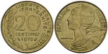Франция 20 сантимов 1975 тип Marianne KM 930 медь алюминий никель 4135-612