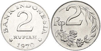 Индонезия 2 рупии 1970  KM 21 алюминий  UNC  4610-423