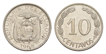 Эквадор 10 сентаво 1968 KM 76c сталь плакированная никелем 4640-1154
