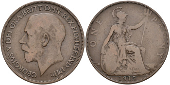 Великобритания 1 пенни 1915 Георг V (1910-1936) KM 810, Spink 4051 бронза 4117-744