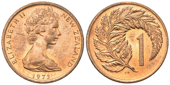 Новая Зеландия 1 цент 1973 Елизавета II (1952-2022), лист папоротника KM 31 бронза UNC 4611-426