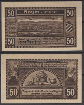 Хойм 50 пфеннигов 1921 бумага UNC (пресс) 8595-39-1-1