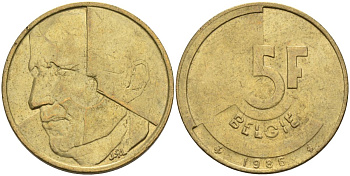 Бельгия 5 франков 1986 Belgie KM 164 алюминиевая бронза 4126-245