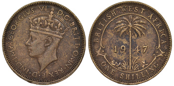 Британская Западная Африка 1 шиллинг 1947 H, Георг VI KM 23 никель латунь 25-1615