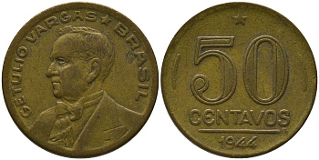 Бразилия 50 сентаво 1944 KM 557a алюминиевая бронза 4575-744