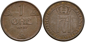 Норвегия 1 эре 1950 Хокон VII (1905-1957) KM 367 бронза 4152-447