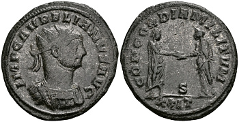 Римская Империя аврелианиан 274 Аврелиан CONCORDIA MILITVM Сисция Good Very fine RIC 244 бронза 1073-3-9-5