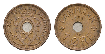 Дания 1 эре 1938 N, Кристиан X (1912-1947) KM 826 бронза 4639-715